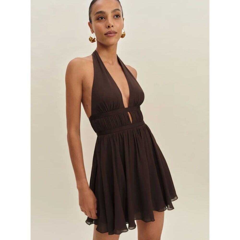 Reformation Brown Halter Mini Dress